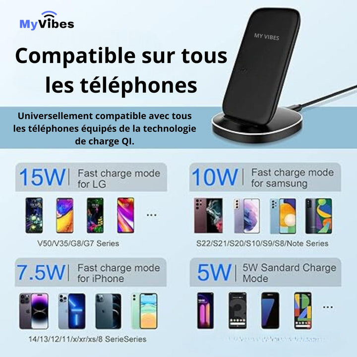 Support de charge rapide sans fil de bureau MyVibes 15W - MYVIBES